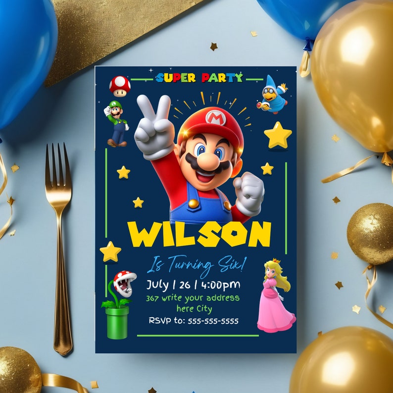 Super Mario Birthday Invitation Birthday Invitation Super Mario