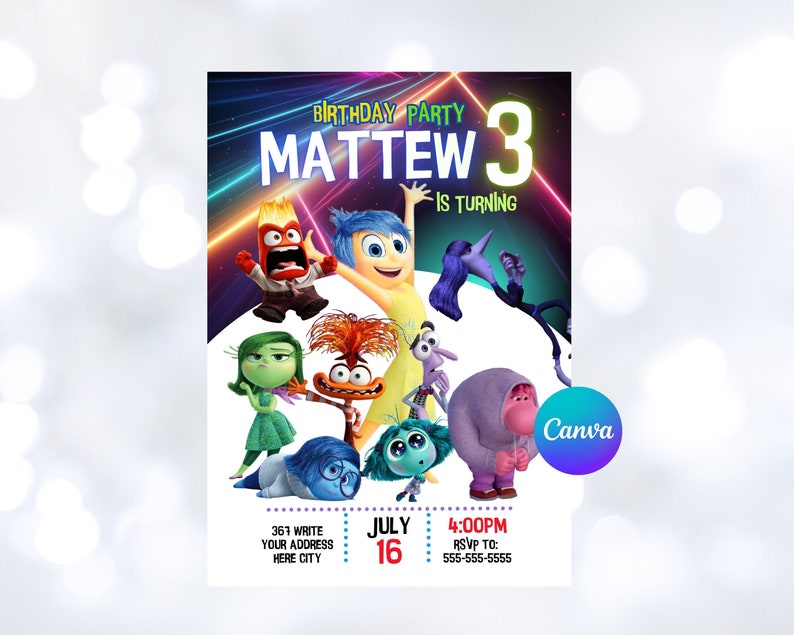 Inside Out Two Birthday Invitation, Inside Out 2 Birthday Theme