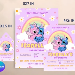 Birthday Invitation Template Editable, Stitch Girls Birthday Invitation, Stitch Birthday Party Invitation, Stitch Invite Canva package