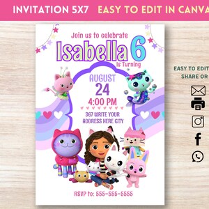Gabby&#39;s Dollhouse Birthday Invitation: Editable Kids Party Invite (Instant Download)