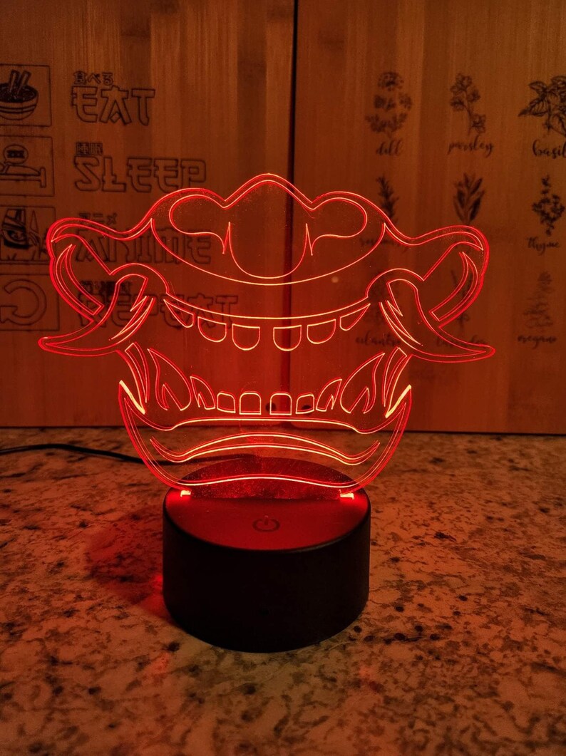 Japanese Oni Mask Laser Engraved Acrylic LED Lamp Etsy
