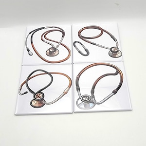 Stethoscope Magnets, 2.5 x 2.5 Square Magnets, Set of 4, Nurse, Doctor, Health, Medical