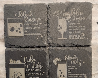 Cocktail recipe black slate coasters