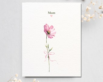 minimalist mothers day card, card for mom, birthday card for mom, mom appreciation card, watercolor floral art handmade card, for mother