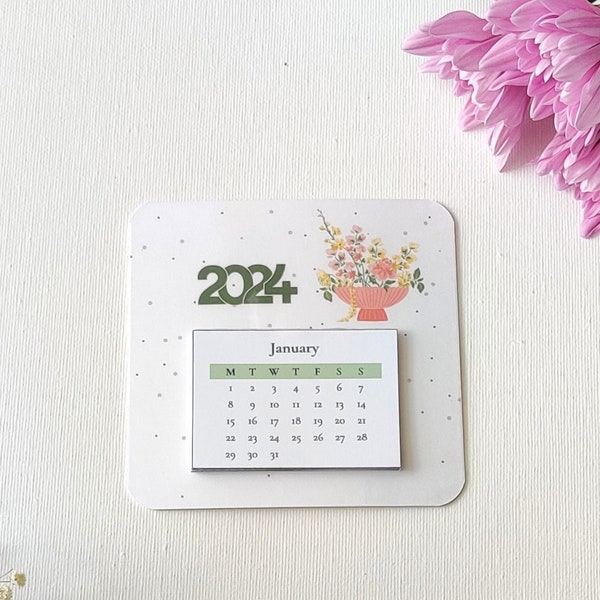 fridge calendar 2024, magnetic calendar, floral calendar, monthly calendar, tear off calendar, mini, gift for her, mini fridge calendar