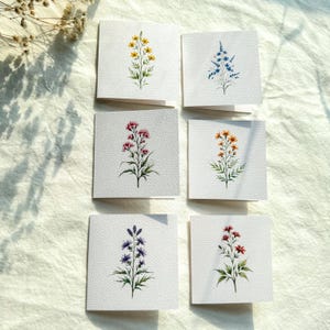 6 mini floral cards set, Wildflower mini cards set with envelopes, Small thank you note cards, Tiny handmade greeting cards set, Wildflowers