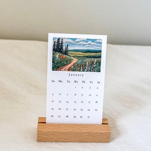 Nature landscape mini desk calendar for nature lovers, 2025 nature desk calendar, gouache art, 12 month calendar, handmade calendar