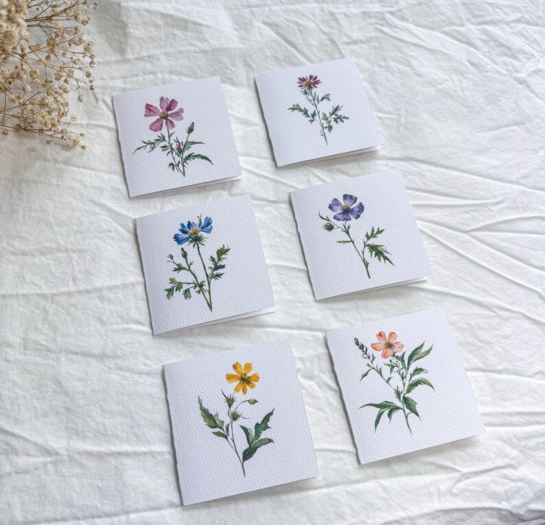 6 Mini Wildflower Cards Set With Envelopes, Floral Mini Cards Set, Tiny ...