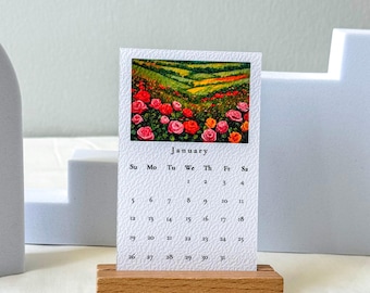2026 desk calendar, gouache floral art mini desktop calendar, 12 month, 2026, calendar, flowers, nature, handmade calendar, holiday gift