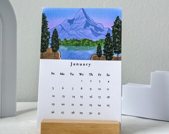 2026 landscape desk calendar, desk calendar for nature lover, nature landscape, calendar gifts, monthly calendar, handmade illustrations
