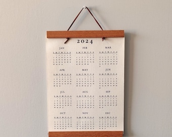 2024 wall calendar, wall calendar, aesthetic wall calendar, one page calendar, year at a glance calendar, hanging wall calendar with stand