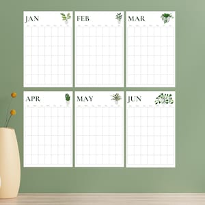 Minimalist large wall calendar planner, undated wall planner, wall calendar, plants calendar, undated monthly planner, office calendar