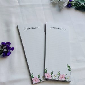Floral shopping list notepad, minimalist grocery list notepad, shopping list pad for fridge, grocery list notepad with magnet, notepads