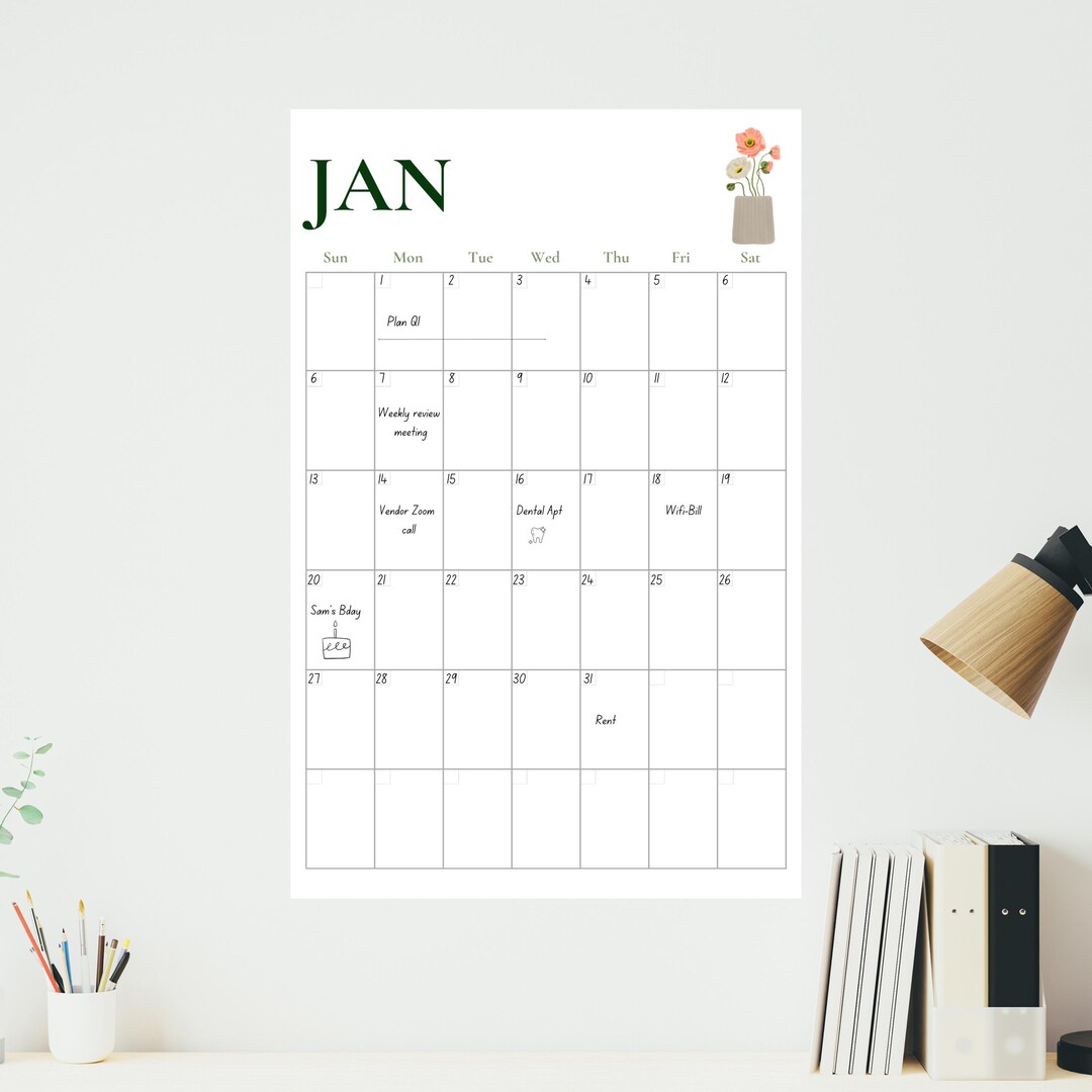 Minimalist Wall Calendar Planner, Undated Calendar Planner, Perpetual ...