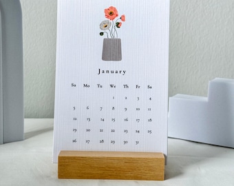 2026 minimalist floral desk calendar, aesthetic floral desktop calendar, flowers calendar,  monthly calendar, handmade illustrations