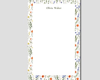 notepad, personalized notepad, custom notepad, wildflower notepad, floral notepad notepad with name, blank notepad, lined notepad stationery