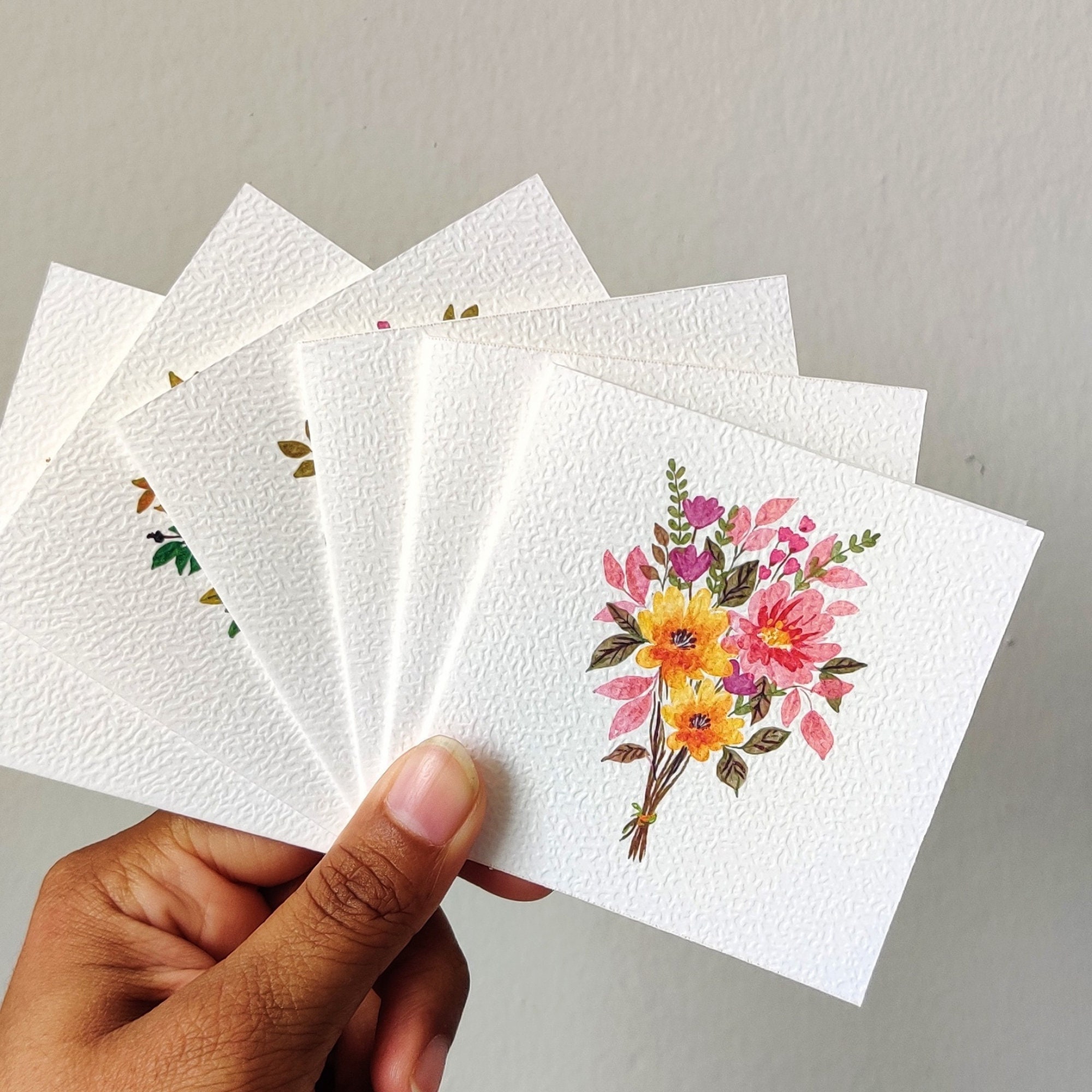 Mini Card Set of 6, Floral Bouquet, Watercolor, Thank You Card Set ...