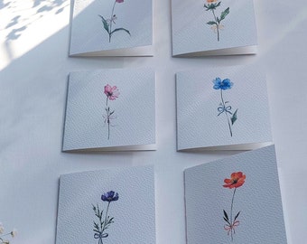6 watercolor floral mini card set, note card set, mini thank you card set, mini cards, handmade mini blank greeting cards