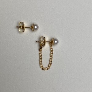 Pearl &#39;Hybrid&#39; Stud and Chain Earrings (single or pair)Pearl &#39;Hybrid&#39; 8mm Pink & Gold Paperclip Chain Dangle Earrings (pair)