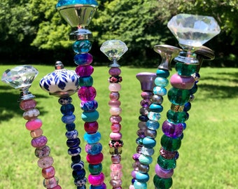 Decorative Beaded Garden Stakes: Colorful Plant Support, 18” Tall, choose your color