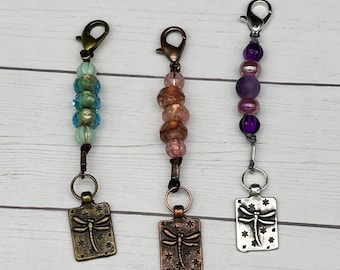 Dragonfly zipper pulls with Czech glass beads