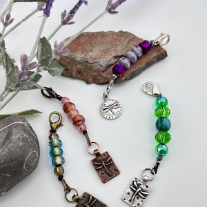 Dragonfly zipper pulls with Czech glass beads