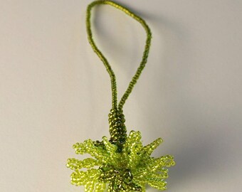 Beaded Daisy Bag Charm - Green Czech Glass Flower