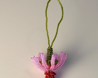 Beaded Coneflower Bag Charm - Pink & Red Czech Glass Flower