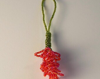 Beaded Amaranth Bag Charm - Red Czech Glass Flower