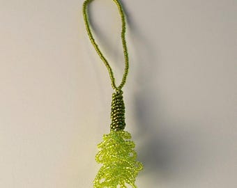 Beaded Amaranth Bag Charm - Green Czech Glass Flower