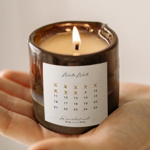 Adventskerzenetikettenvorlage, Adventskalenderkerze, Frohe Feiertage Kerzenetikettenvorlage, Frohe Weihnachten Kerzenetikettendesign