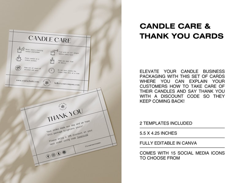 Elevate your candle business packaging with this set of cards for your customers