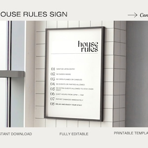 Airbnb House Rules Sign Template, Editable in Canva, Superhost Vacation Rental House Rules