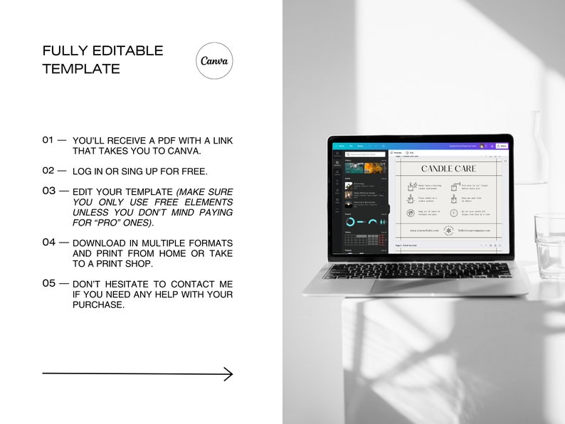 You will get a fully editable template, you only need a free canva account and make sure to choose free elements if you don’t want to pay an extra fee (you have access to thousands of free elements)