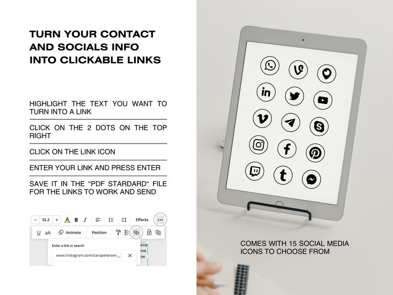 Turn your contact and socials info into clickable links