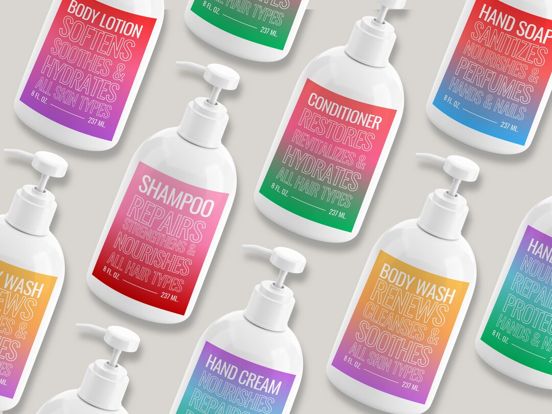 Printable Shampoo and Conditioner Label. Templates Editable on Canva