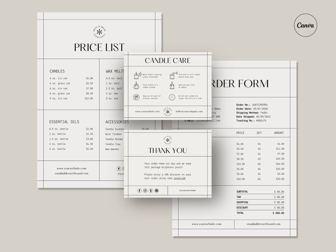 Candle Branding Set. Price List Template. Order Form Templates. Candle