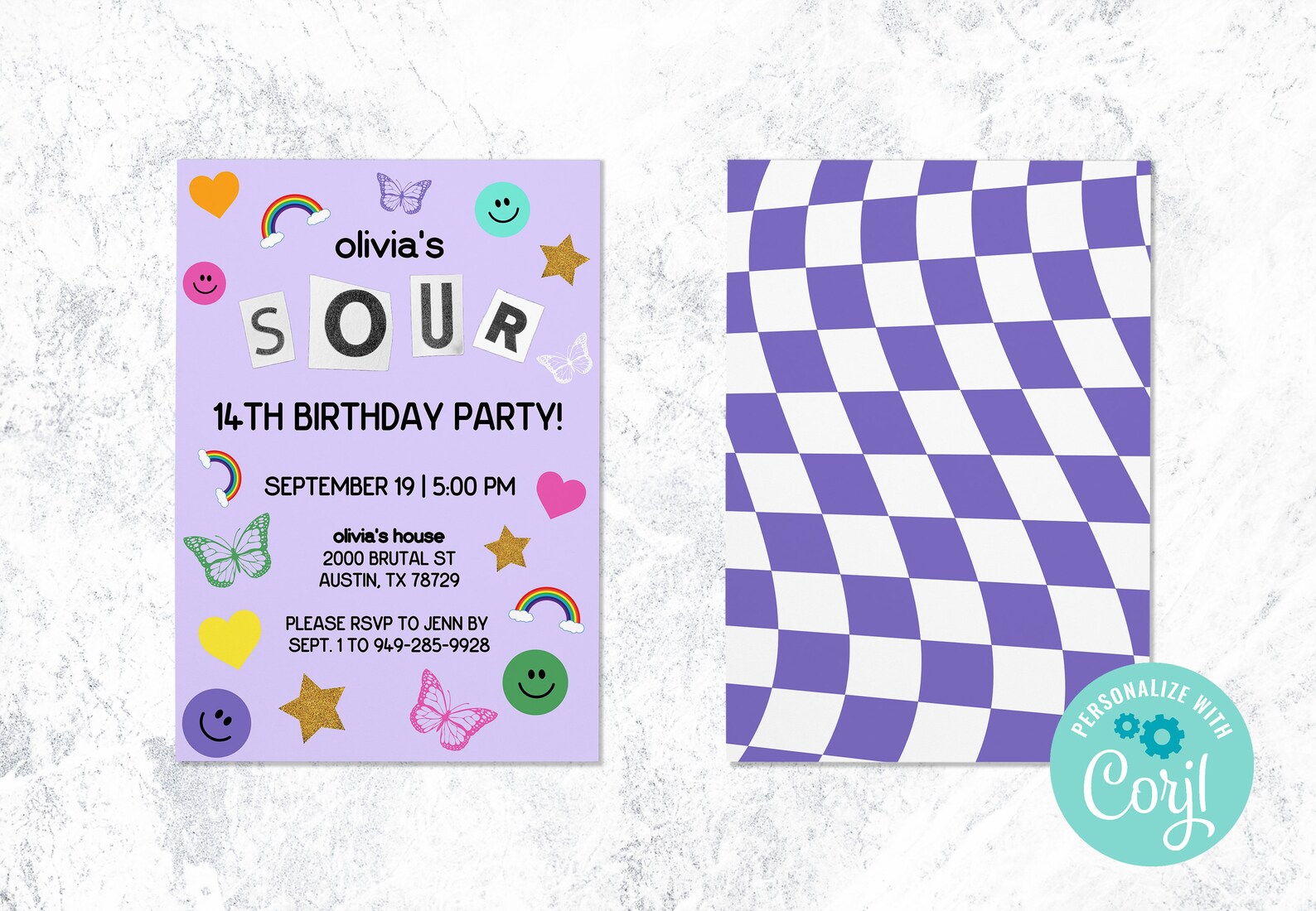 Olivia Rodrigo Sour Trendy Birthday Party Invitation Editable Etsy España