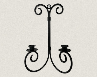 Vintage Wrought Iron Wall Sconce Candle Holder - Holds 2 Candles, Rustic Decorative Wall Decor