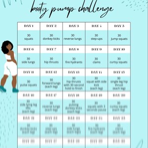 30 dagars booty pump-utmaning, träningsplanerare, viktminskningsspårare, träningsplanerare, träningsdagbok, självvård, vanespårare, sätestillväxt