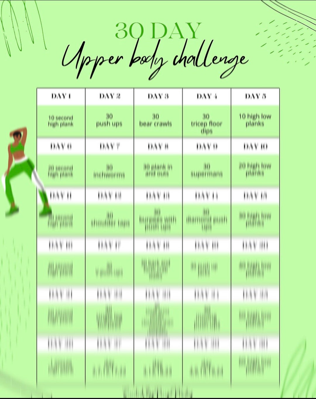 30 Day Upper Body Challenge Fitness Planner Weight Loss Tracker Workout Planner Fitness Journal Self Care Habit Tracker Etsy