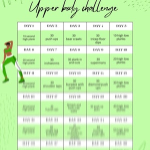 30 day upper body challenge, Fitness Planner, Weight Loss Tracker, Workout Planner Fitness Journal, Self Care, Habit Tracker