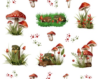 Mushroom and Frog stickers, journal and planner stickers, Frog Stickers, Mushroom Sticker