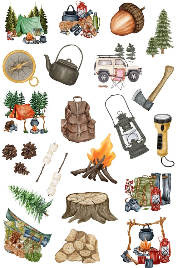 Camping stickers, journal and planning stickers, camping