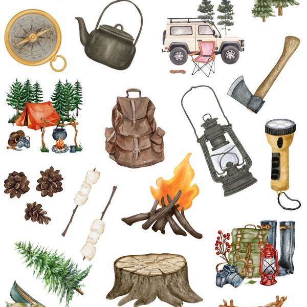 Camping stickers, journal and planning stickers, camping