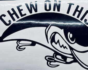 Chew on This Fishing Plug decal, fishing lure decal