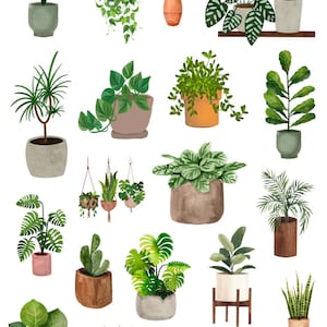  Green Plants PVC Transparent Sticker Set Potted