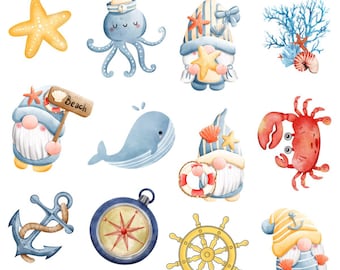 Gnome Stickers with a Sea theme for planning and journaling
