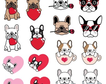 Clear Glossy French Bulldog Valentines stickers, journal or planner stickers, love stickers