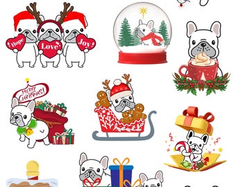 Christmas Frenchie Stickers, French Bulldog Stickers, Journal and Planner stickers